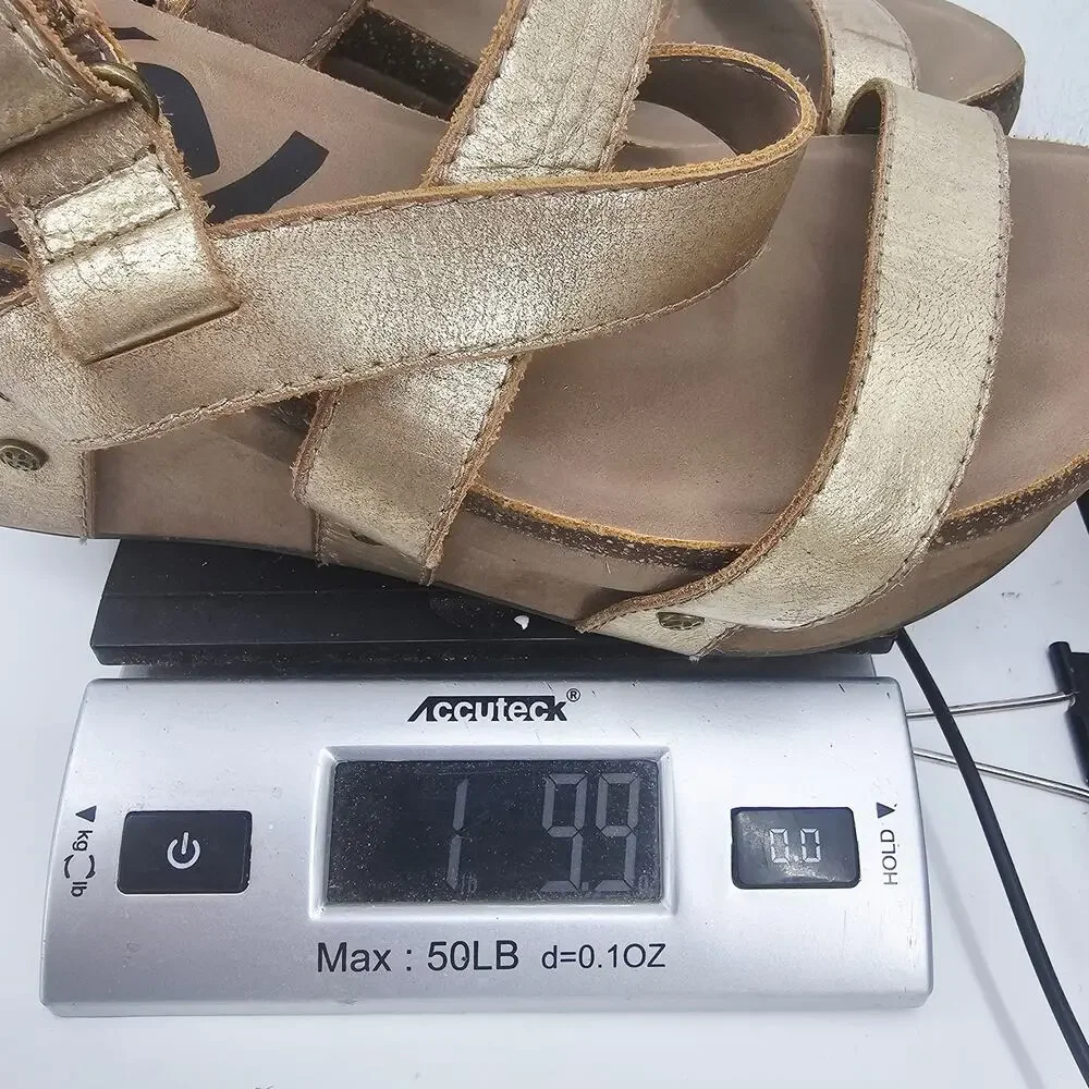 OTBT Sail Leather Strappy Wedge Sandal Gold Womens 10 M Boho Beachy Bohemian